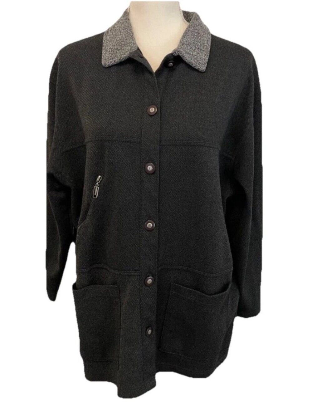 Vintage Blast Studio Women’s Black &amp; Gray Button-Front Jacket Top – Size M